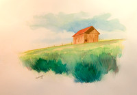 "old barn on hill." Original watercolor. Image 24" x 18". Unframed $250.